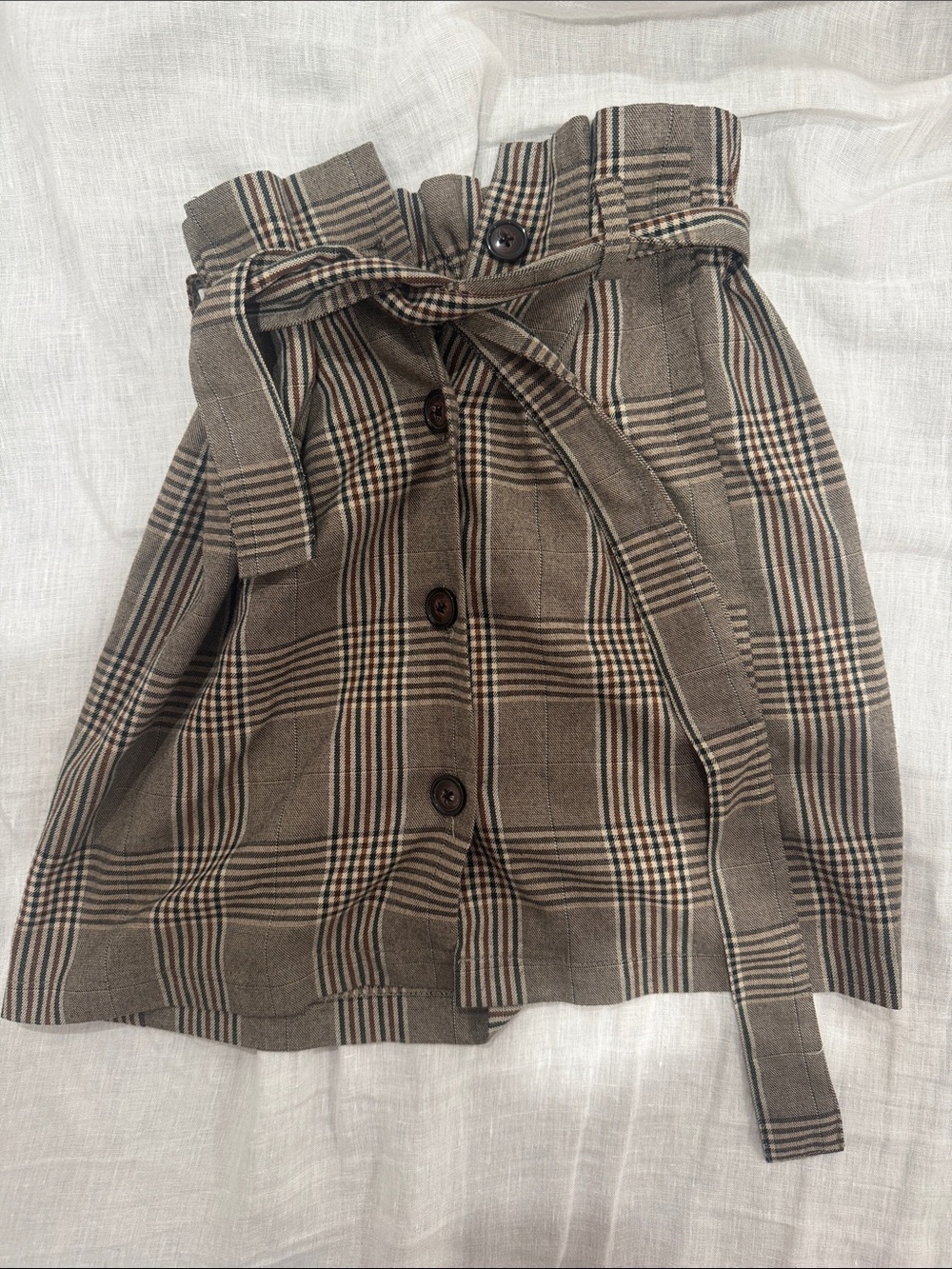 Urban Outfitters Brown Plaid Paperbag Waist Mini Skirt